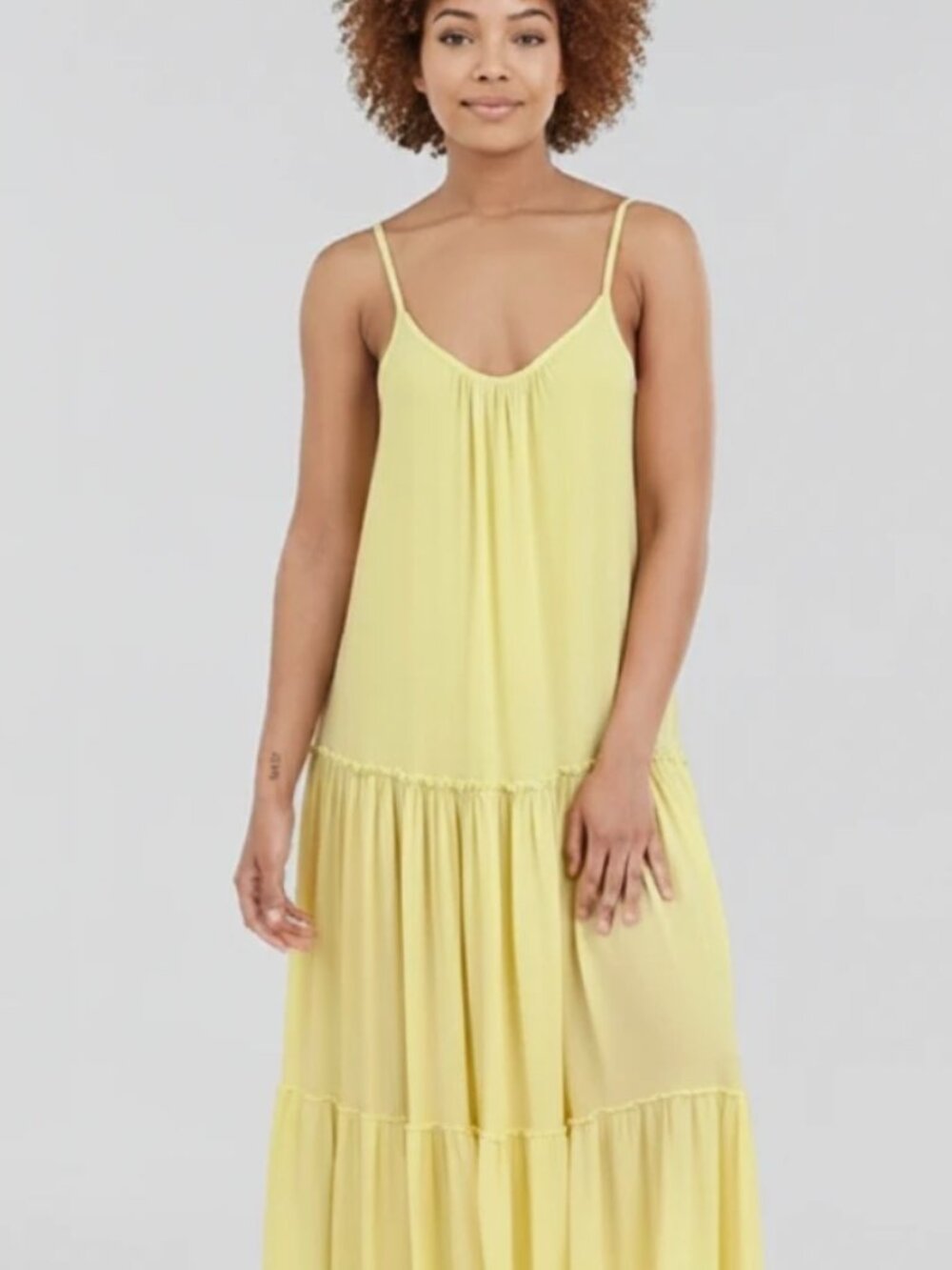 Sundry Lemon Yellow Tiered Maxi Dress
